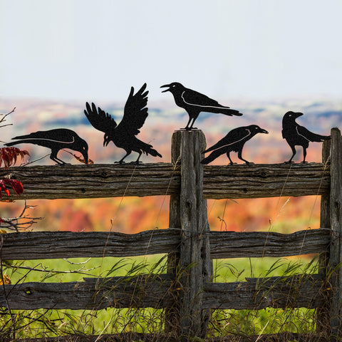 OULYDEKO Raven Decor black metal crow ornament withstands outdoor weather for long-lasting display.