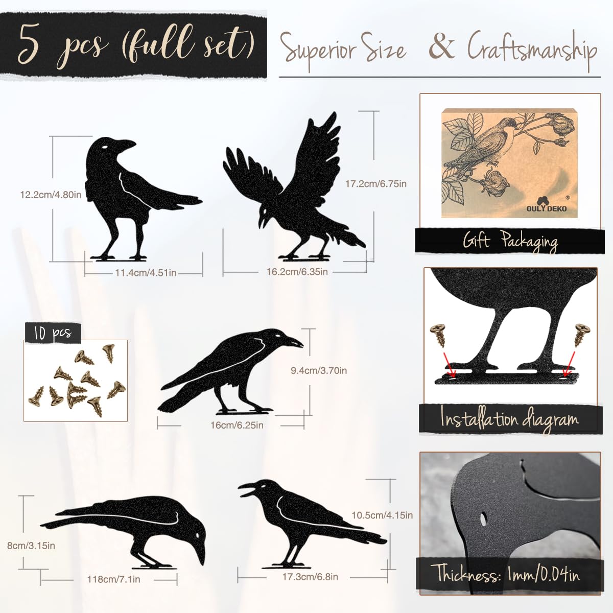 OULYDEKO Raven Decor easy installation with secure mounting on fences or gates.
