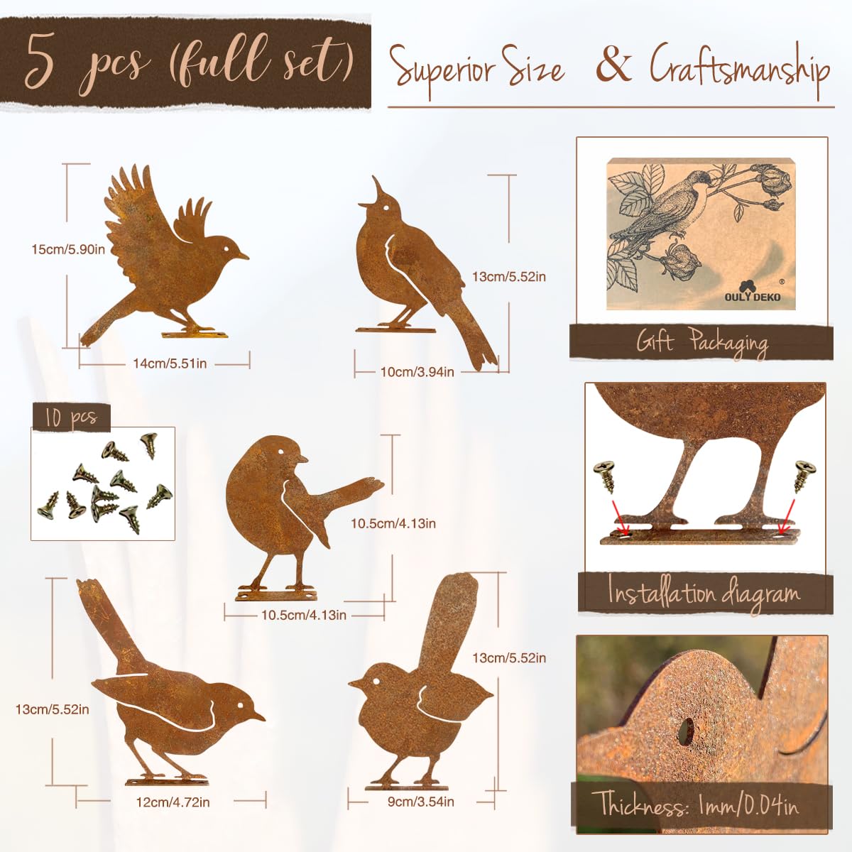 OULYDEKO rusty birds antique patina finish for timeless look