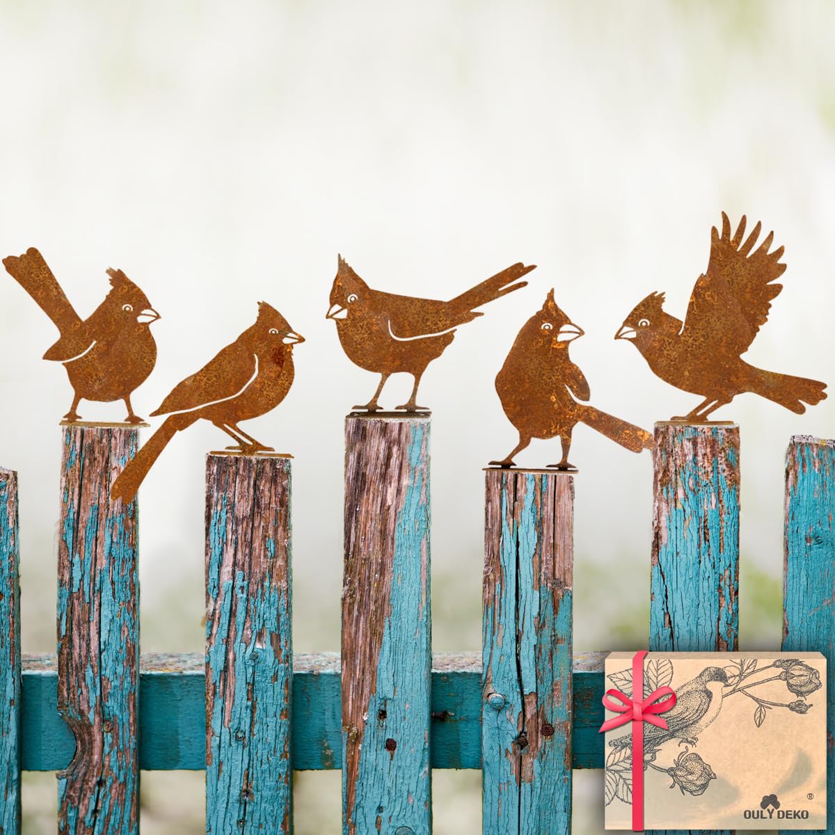 OULYDEKO rusty birds collection enhances garden curb appeal with rustic metal art.