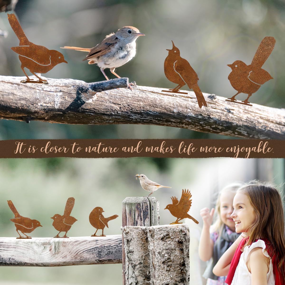 OULYDEKO rusty birds on fence garden art for yard appeal
