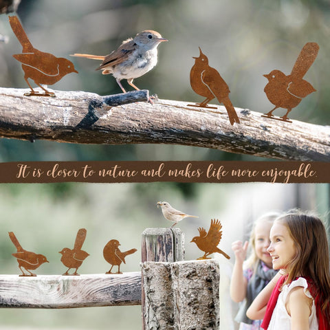 OULYDEKO rusty birds on fence garden art for yard appeal