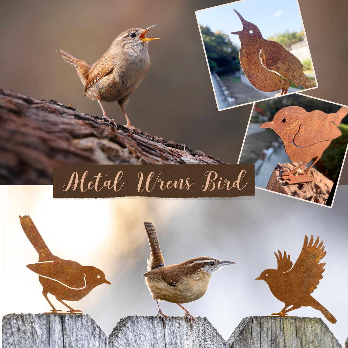 OULYDEKO rusty birds on a tree branch display for natural focal point