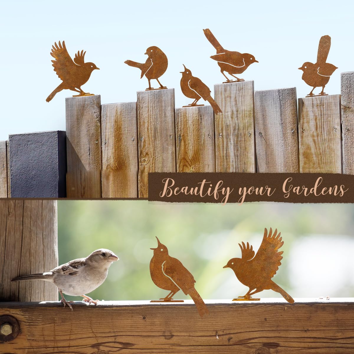 OULYDEKO rusty birds yard sculpture pair for balanced garden art