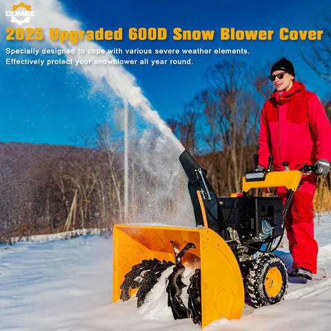 OUMEE full-coverage snow blower cover protecting a machine outdoors.