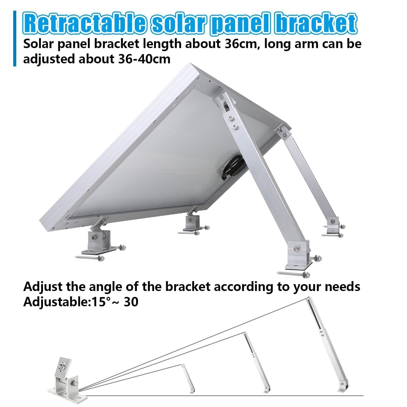 Oungy tilt-mount with extendable arms for secure RV rooftop solar use.