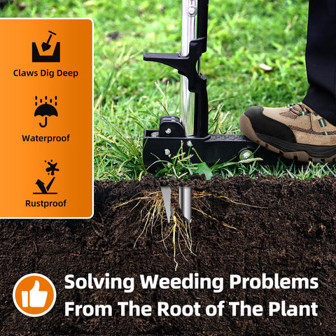 OUNIER weed puller with stainless steel claws demonstrates strong weed grip