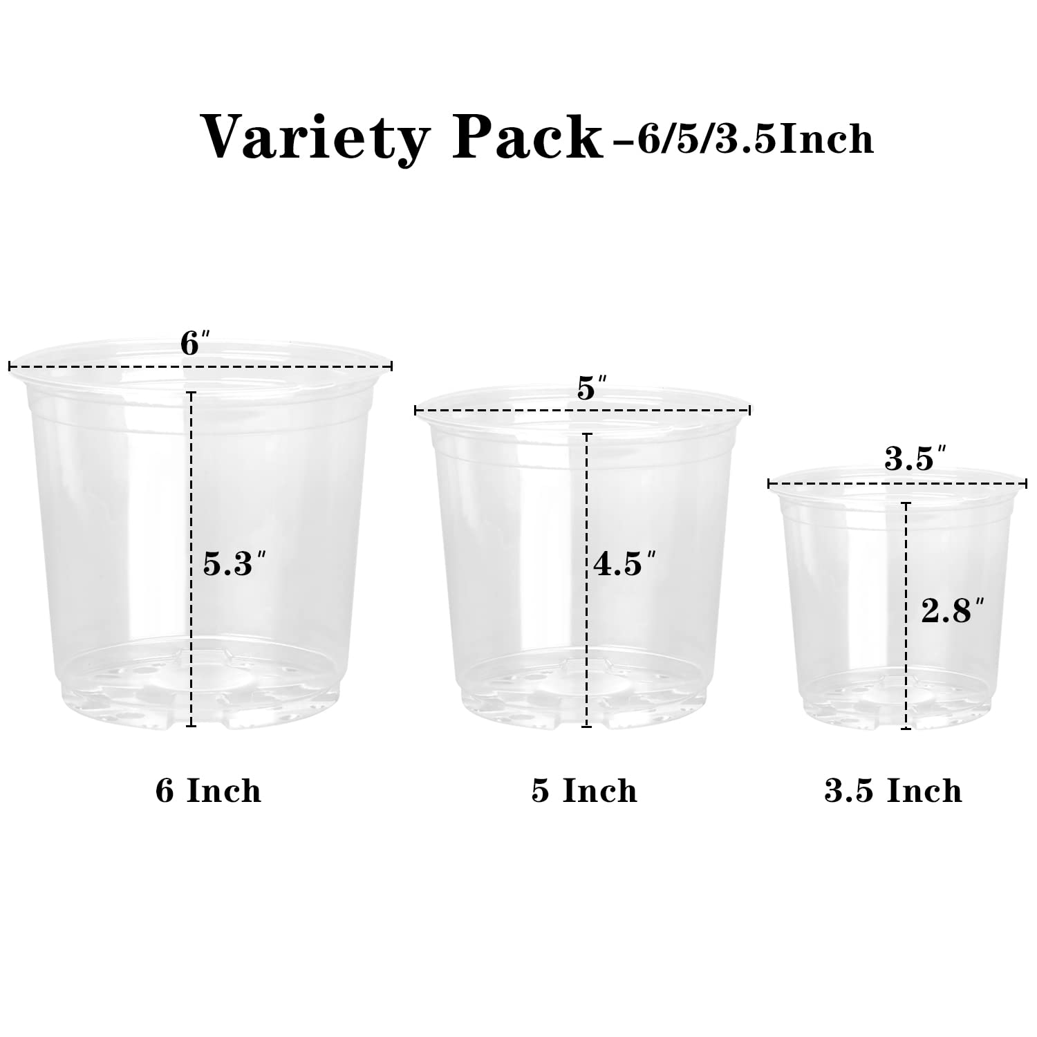 OUPSAUI clear nursery pot 5 inch front view with drainage holes
