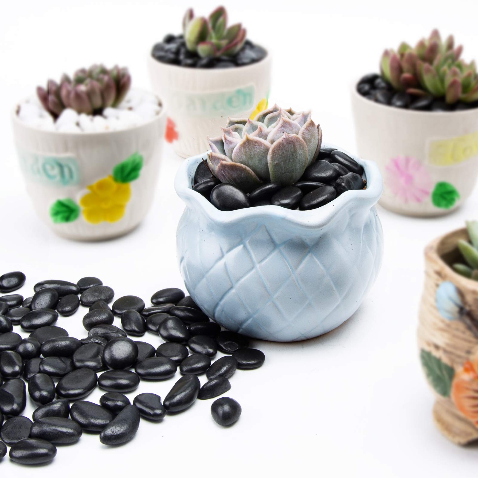 OUPENG black pebbles variety of shapes ideal for landscaping accents