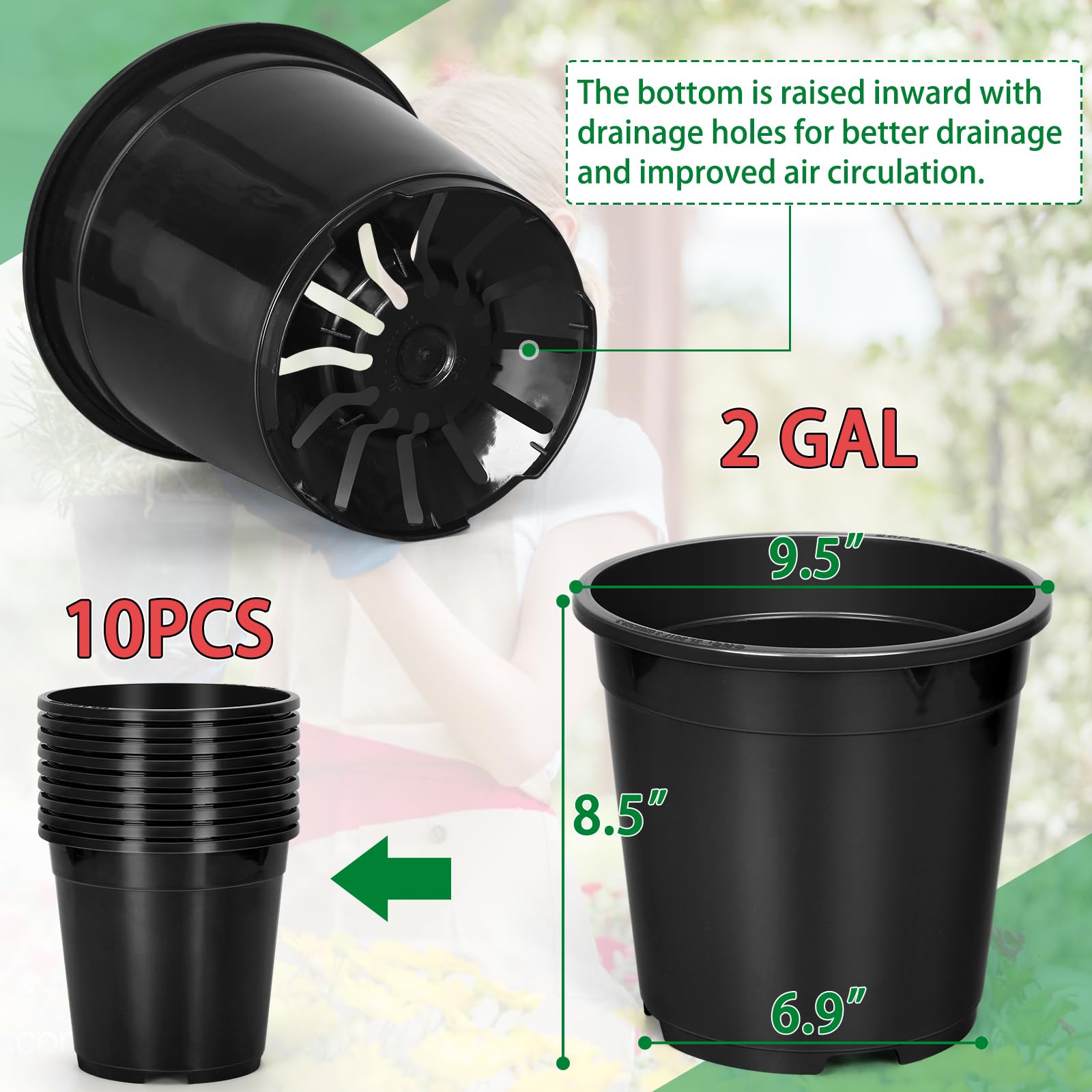 OUPSAUI 2-gallon pot side view highlighting sturdy walls for durability.