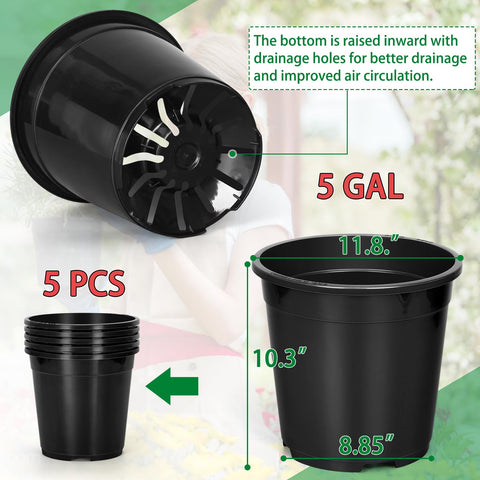 OUPSAUI 5 gallon pot side view showing sturdy plastic for durability