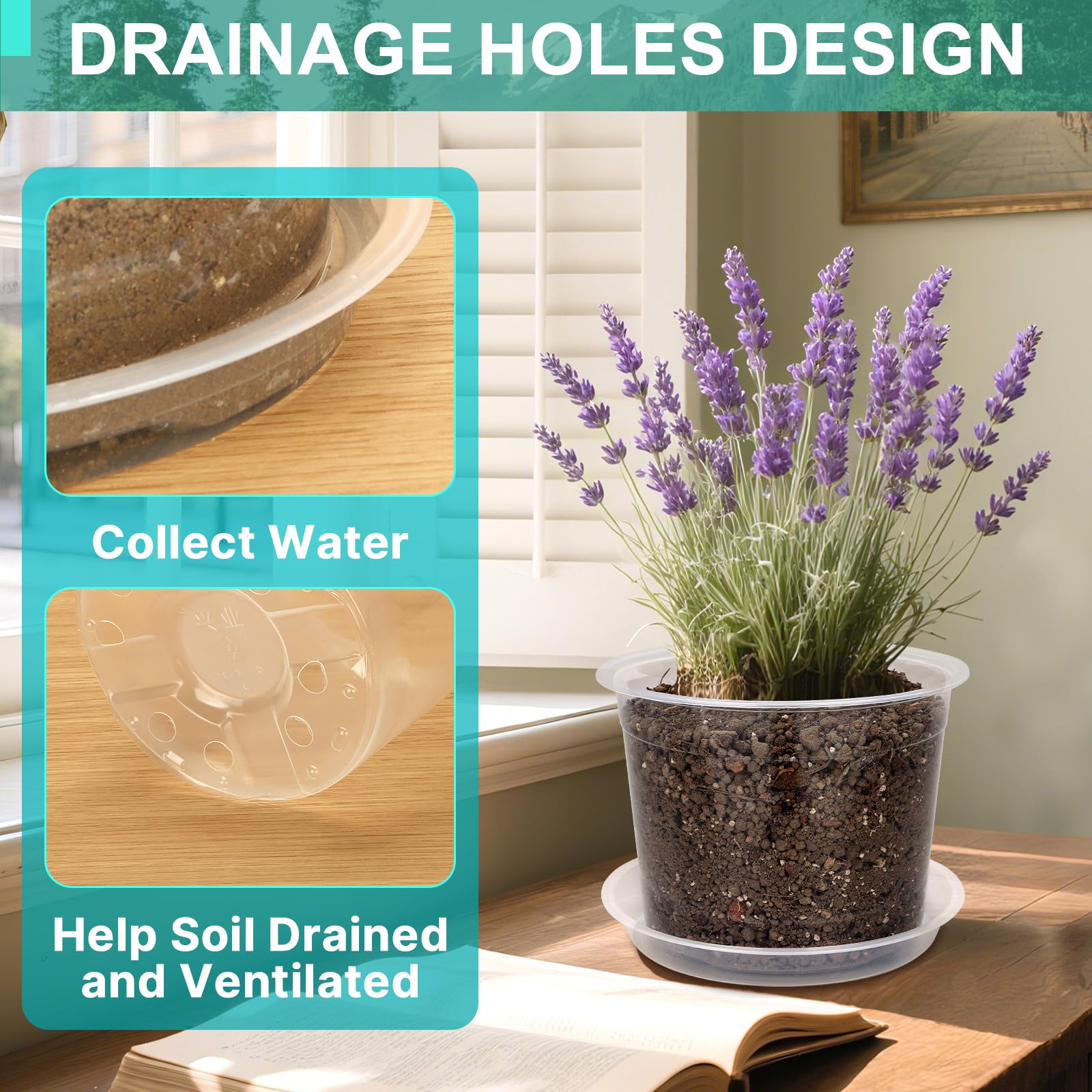 OUPSAUI clear nursery pot 8-inch with tray supports mature plants.