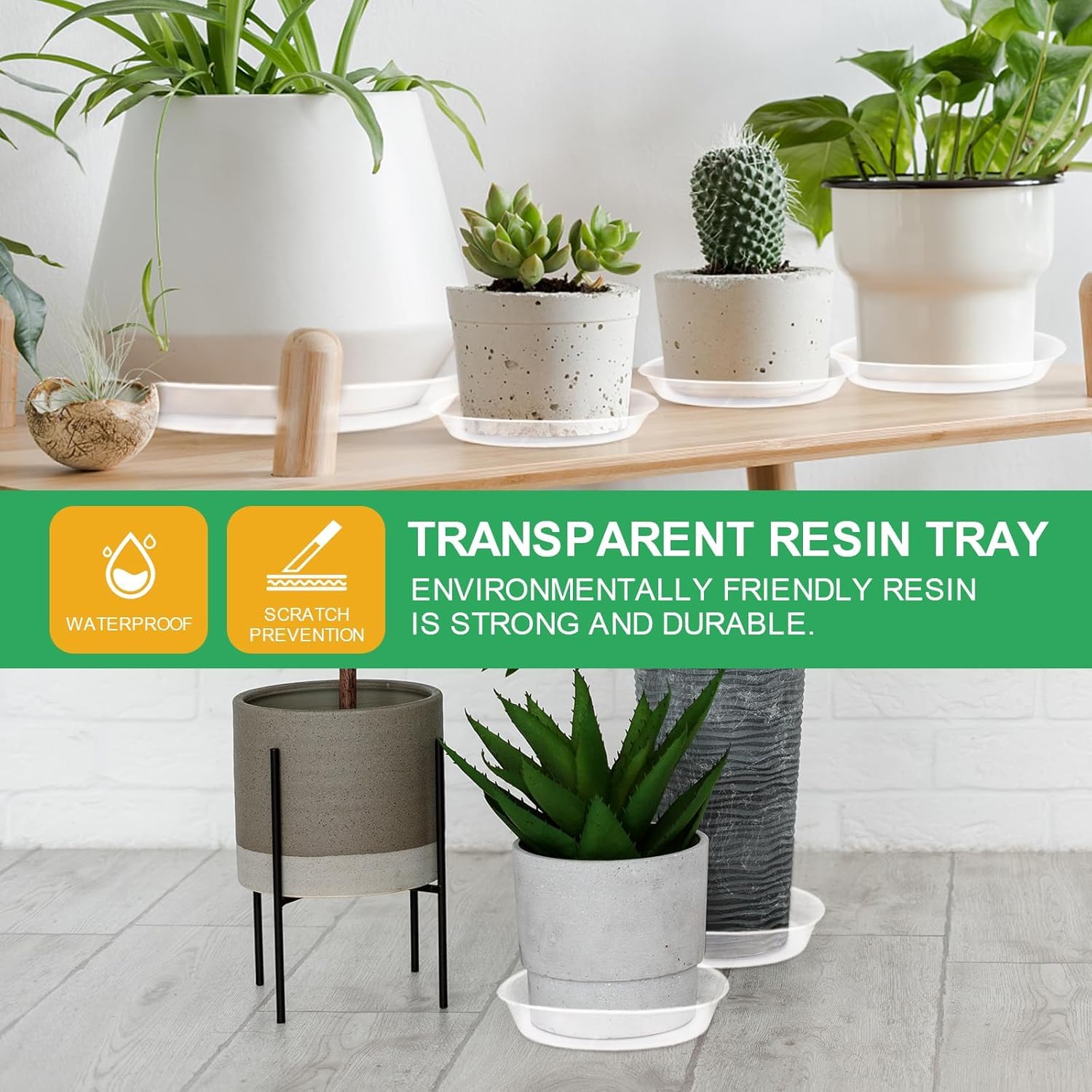 OUPSAUI clear plant saucer 10-inch patio tray shields surfaces from moisture.