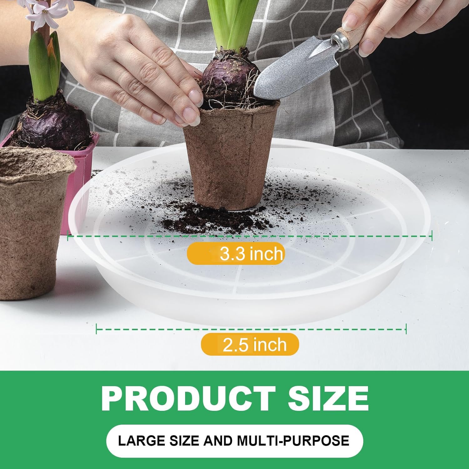 OUPSAUI clear plant saucer 4-inch side view blends with pots and catches drips.