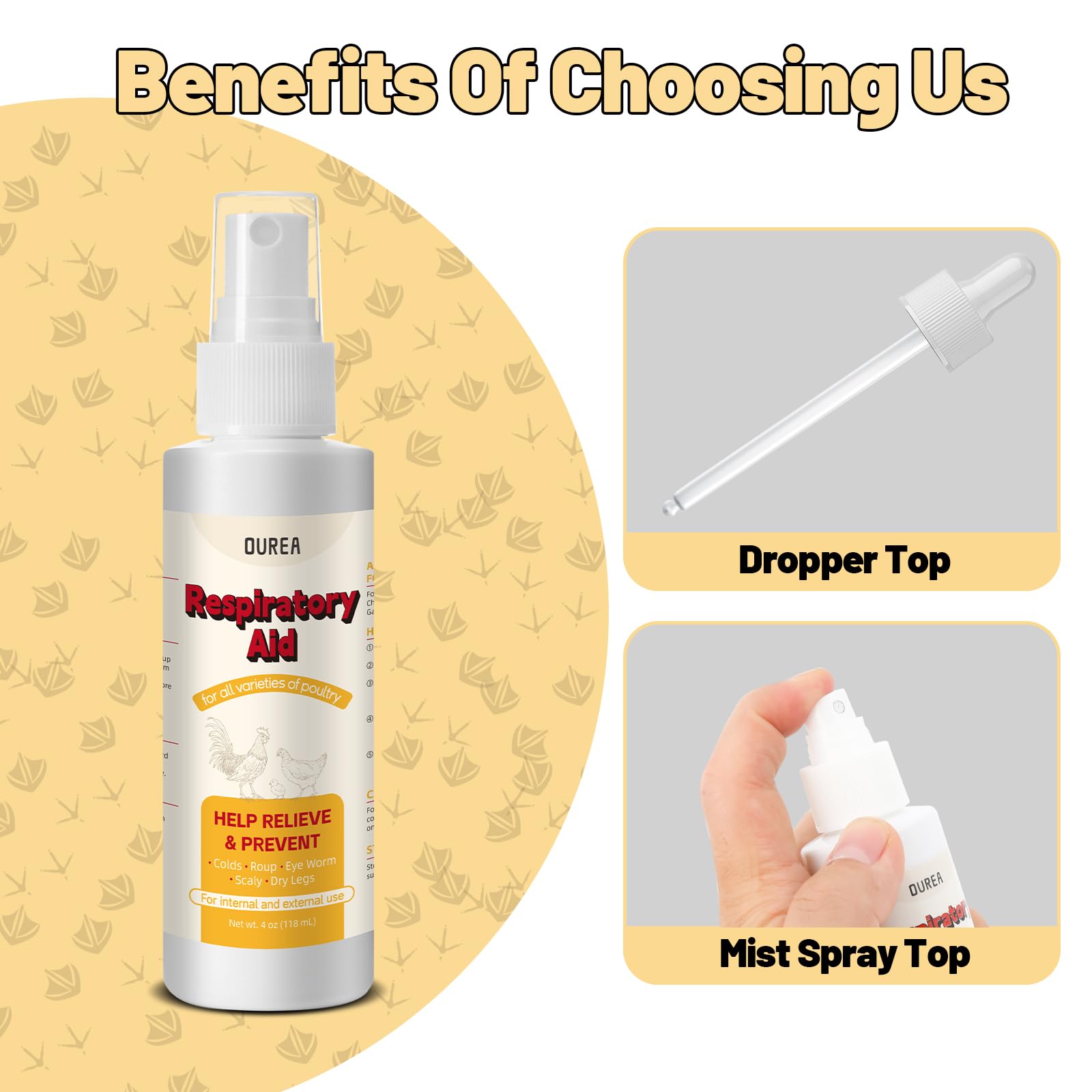 Spray application of OUREA Respiratory Aid on poultry.