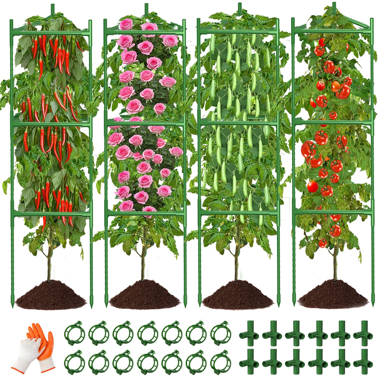 OUREST four-pack tomato cage assembly in garden for sturdy staking