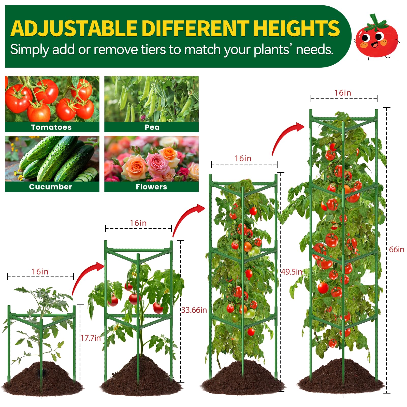OUREST cages support tomatoes, cucumbers, grapes for neat growth