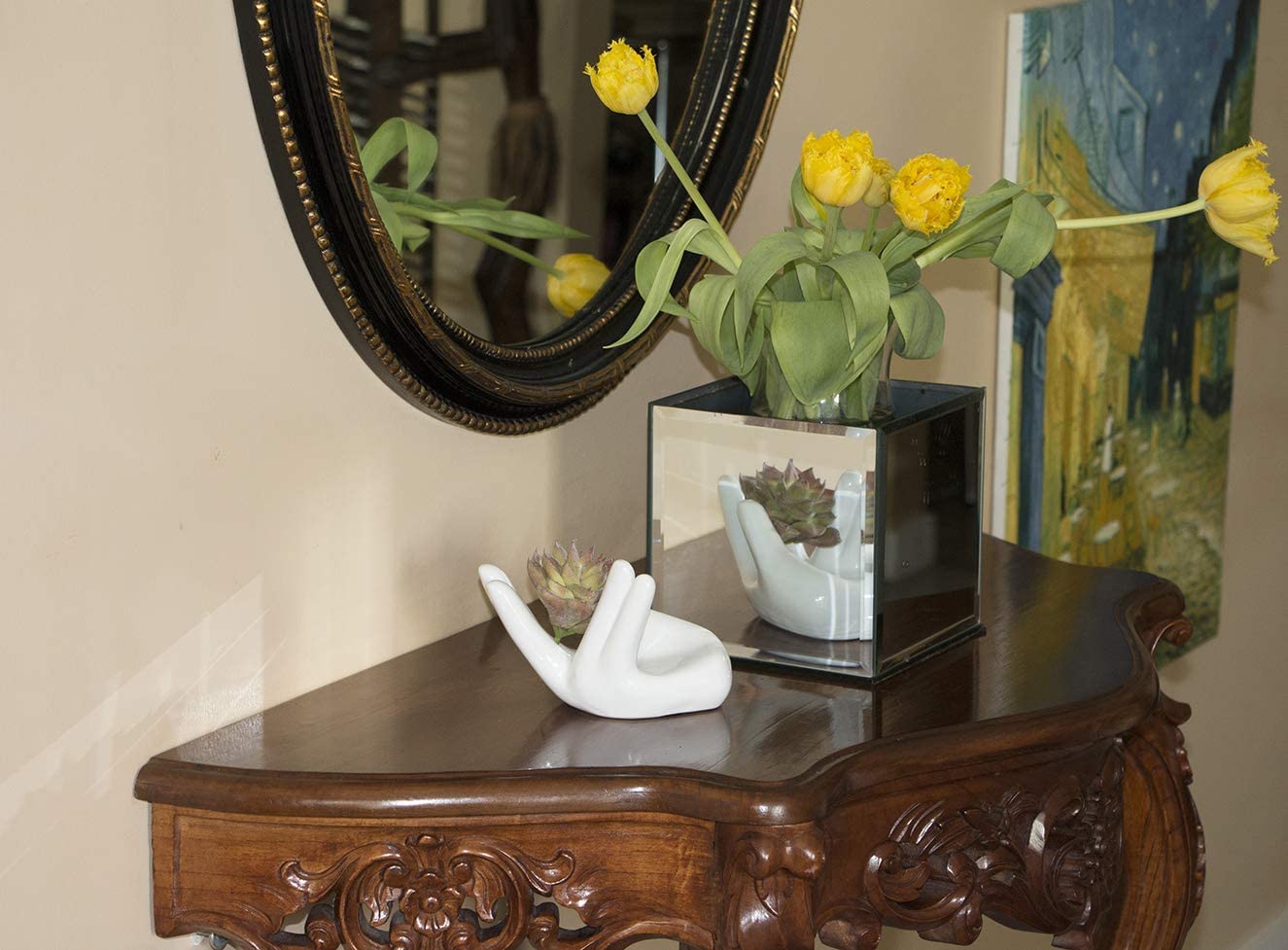 Ourhommie Tillandsia display ceramic pot white enhances small plant setups.