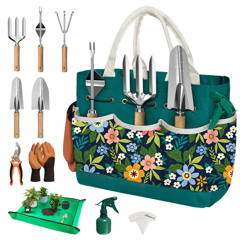 Ourrest 22pc garden tools set with tote bag keeps tools organized for easy gardening