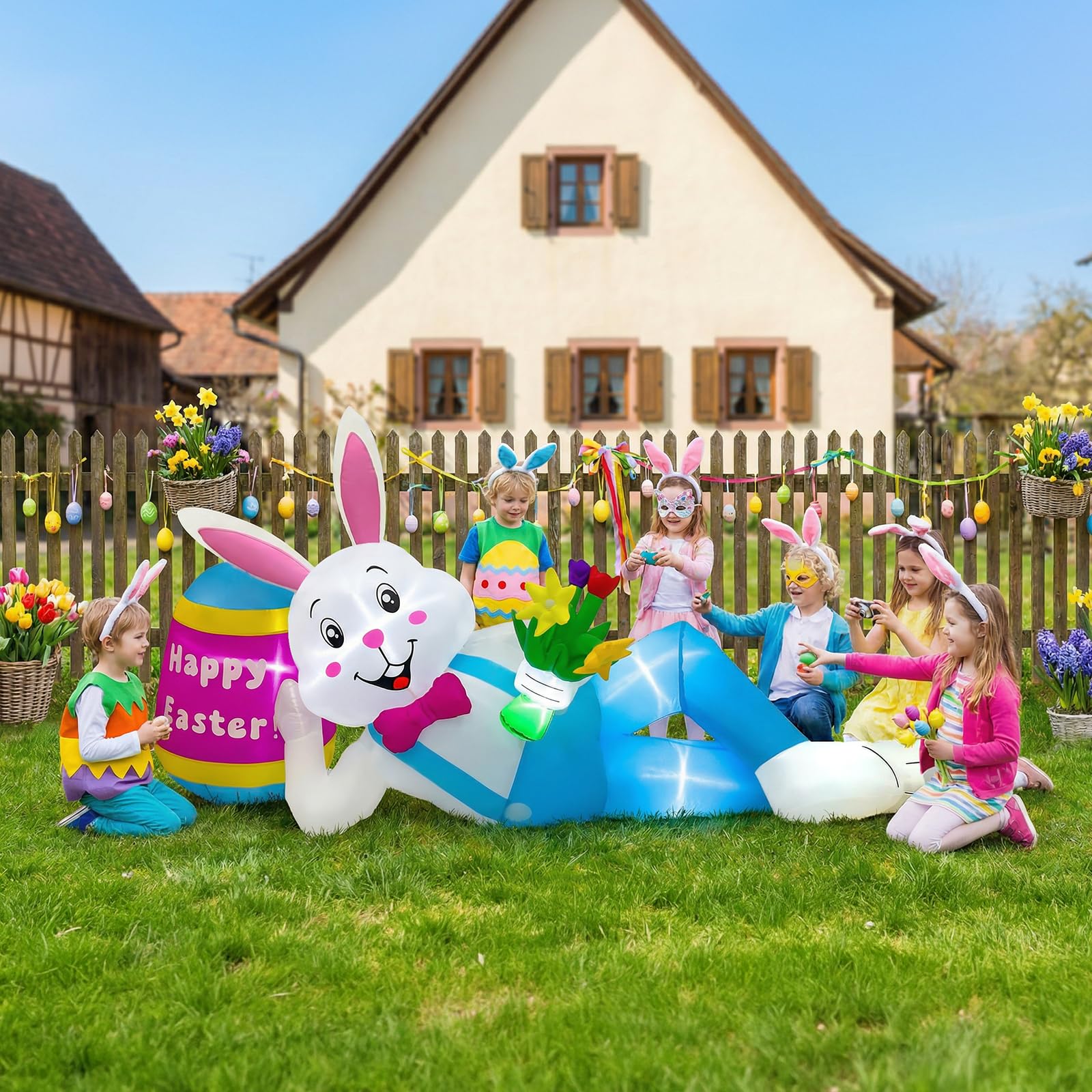 OurWarm weatherproof polyester bunny endures outdoor use without fading.