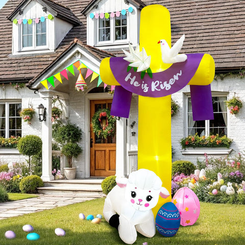 OurWarm Easter cross inflatable 8ft for vibrant outdoor yard decoration