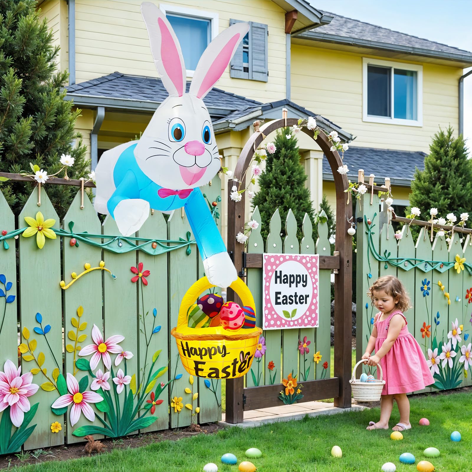 OurWarm 8ft bunny in roof display setup for seasonal decor.