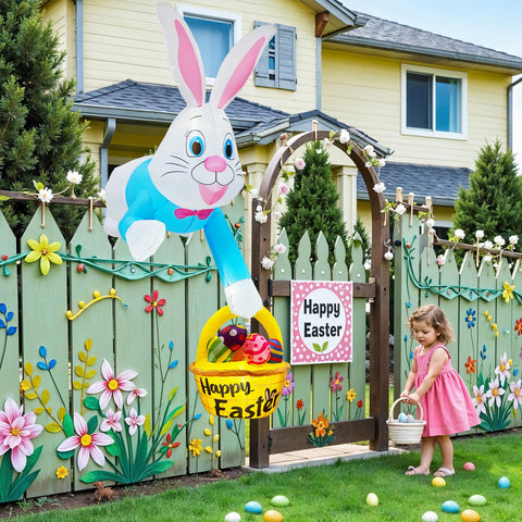OurWarm 8ft bunny in roof display setup for seasonal decor.