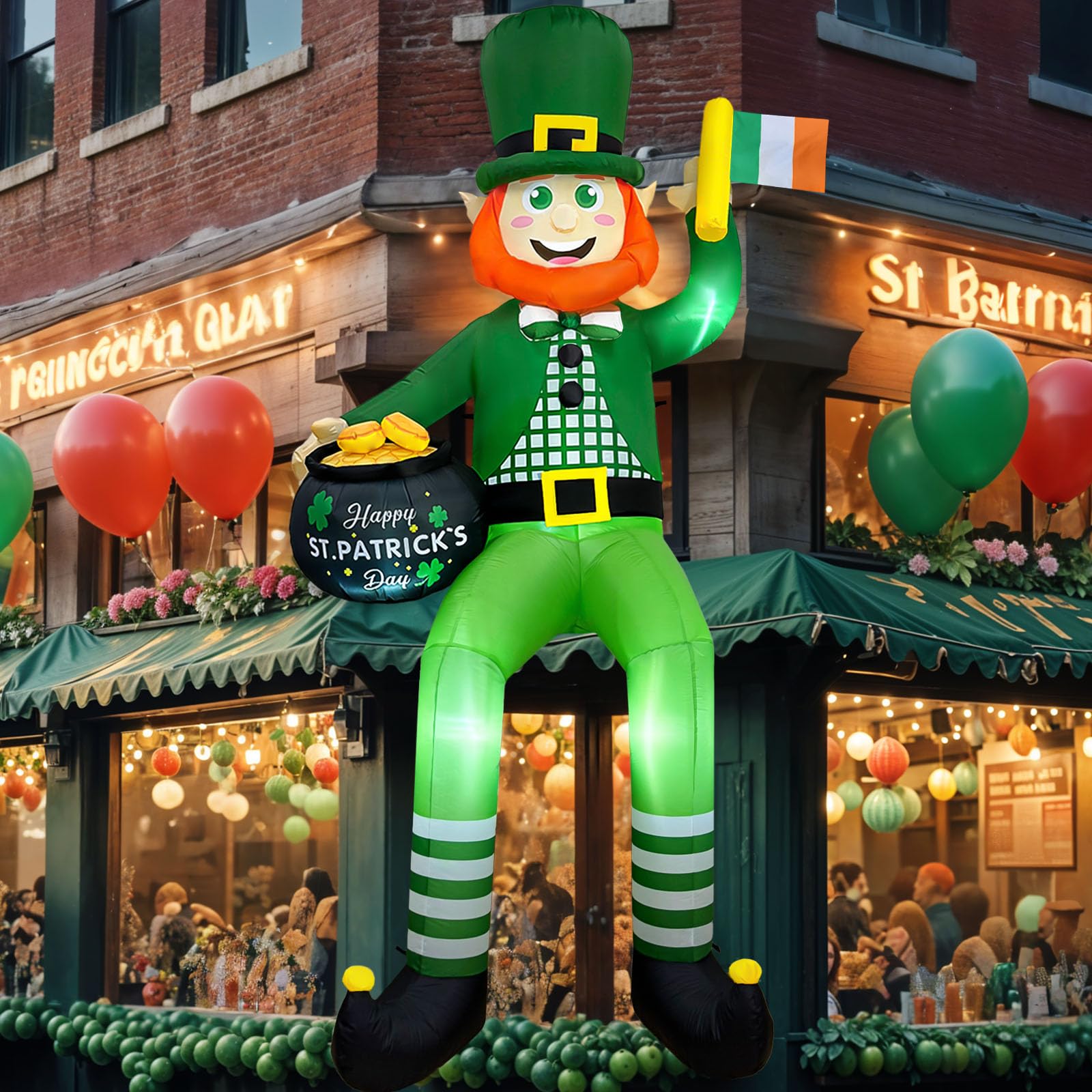 OurWarm 8ft leprechaun inflatable standing for outdoor St Patrick's Day decor