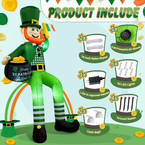 OurWarm leprechaun inflatable holding Irish flag for celebrations