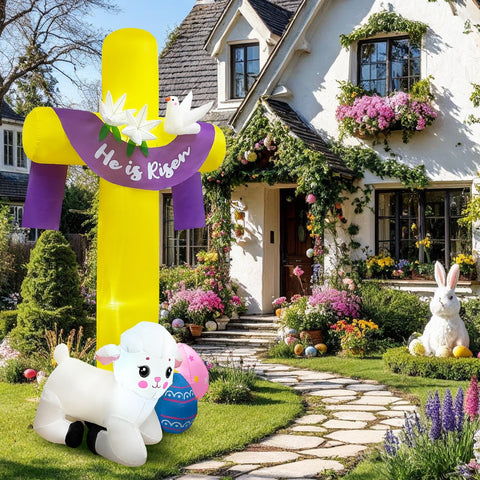 OurWarm 8ft cross inflatable boosts Easter yard ambience