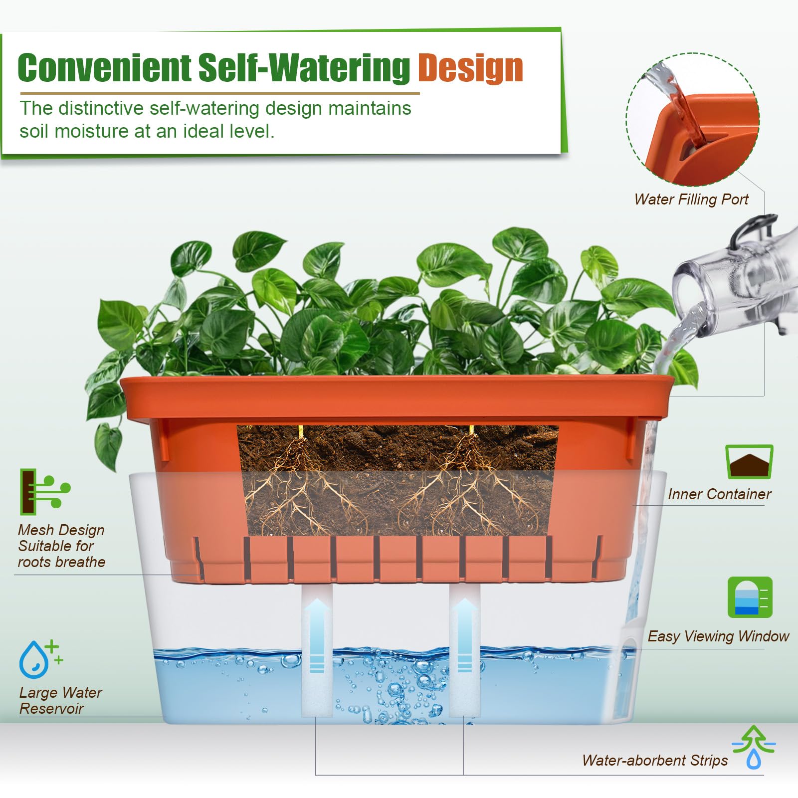 OurWarm self-watering planter with rope system for steady moisture