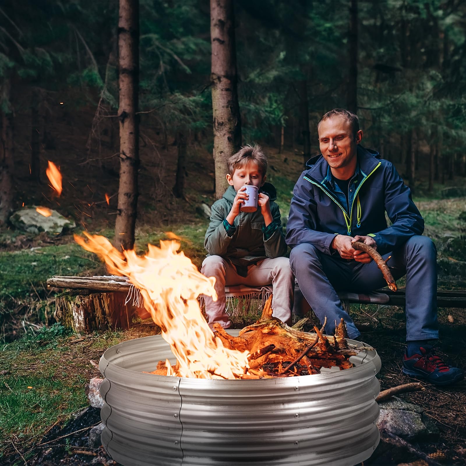OUSHENG fire pit ring at campsite ready for outdoor use with family.