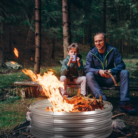 OUSHENG fire pit ring at campsite ready for outdoor use with family.