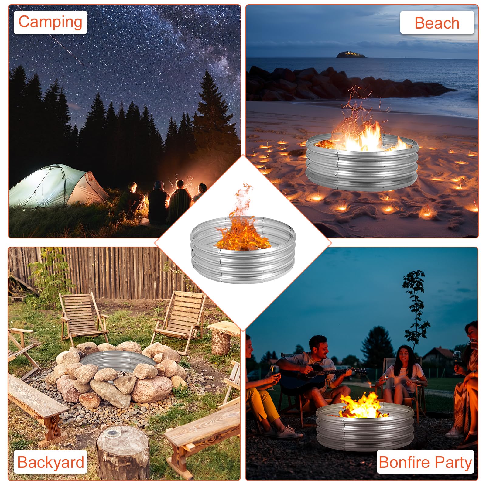 OUSHENG disassembled panels of the fire pit ring for easy storage.