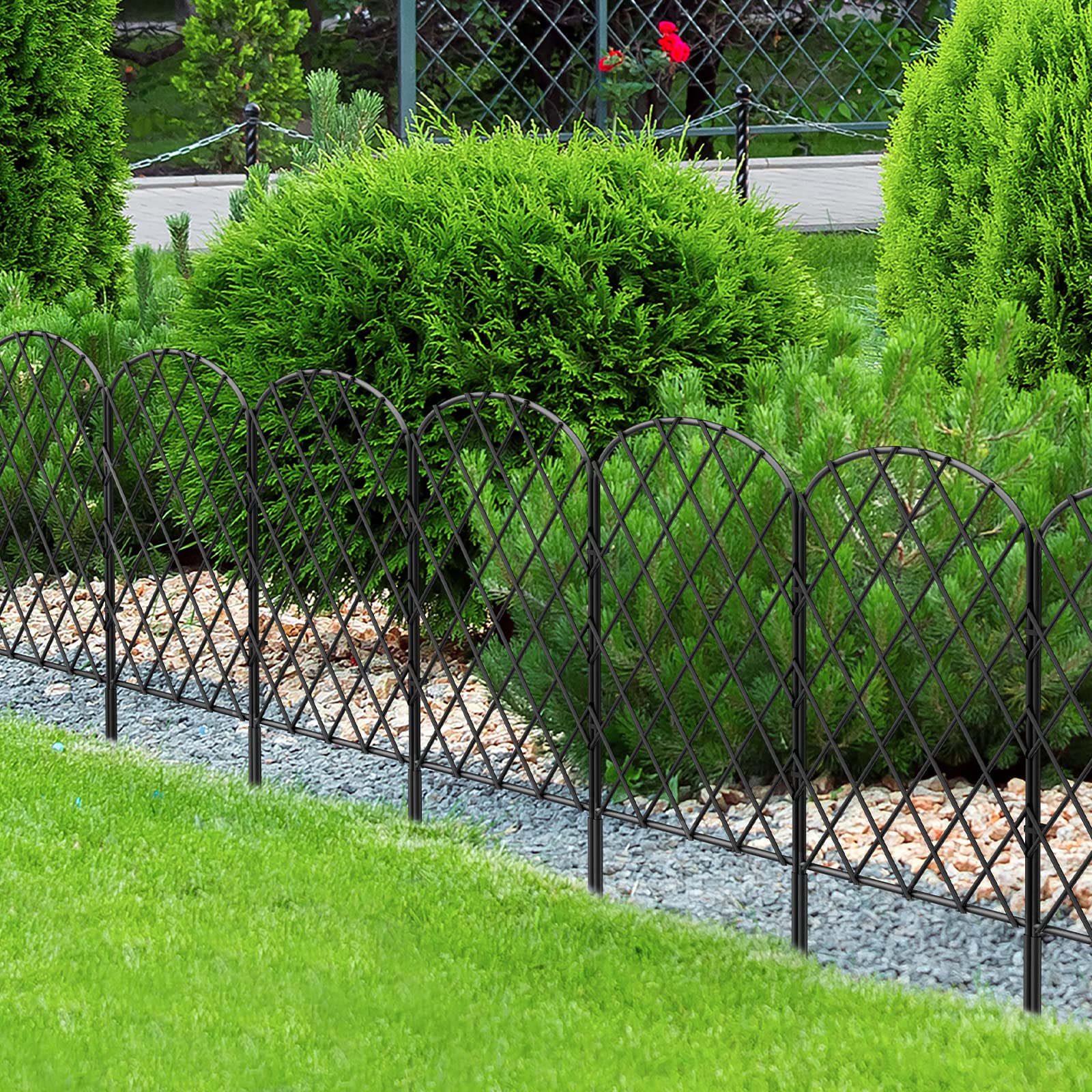 OUSHENG garden fence in yard scenario acts as gentle barrier for pets and guests.