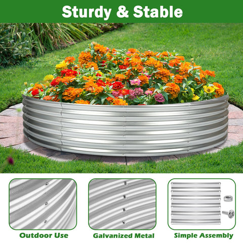 OUSHENG round garden bed measures 4x4x1ft, offering ample planting space.