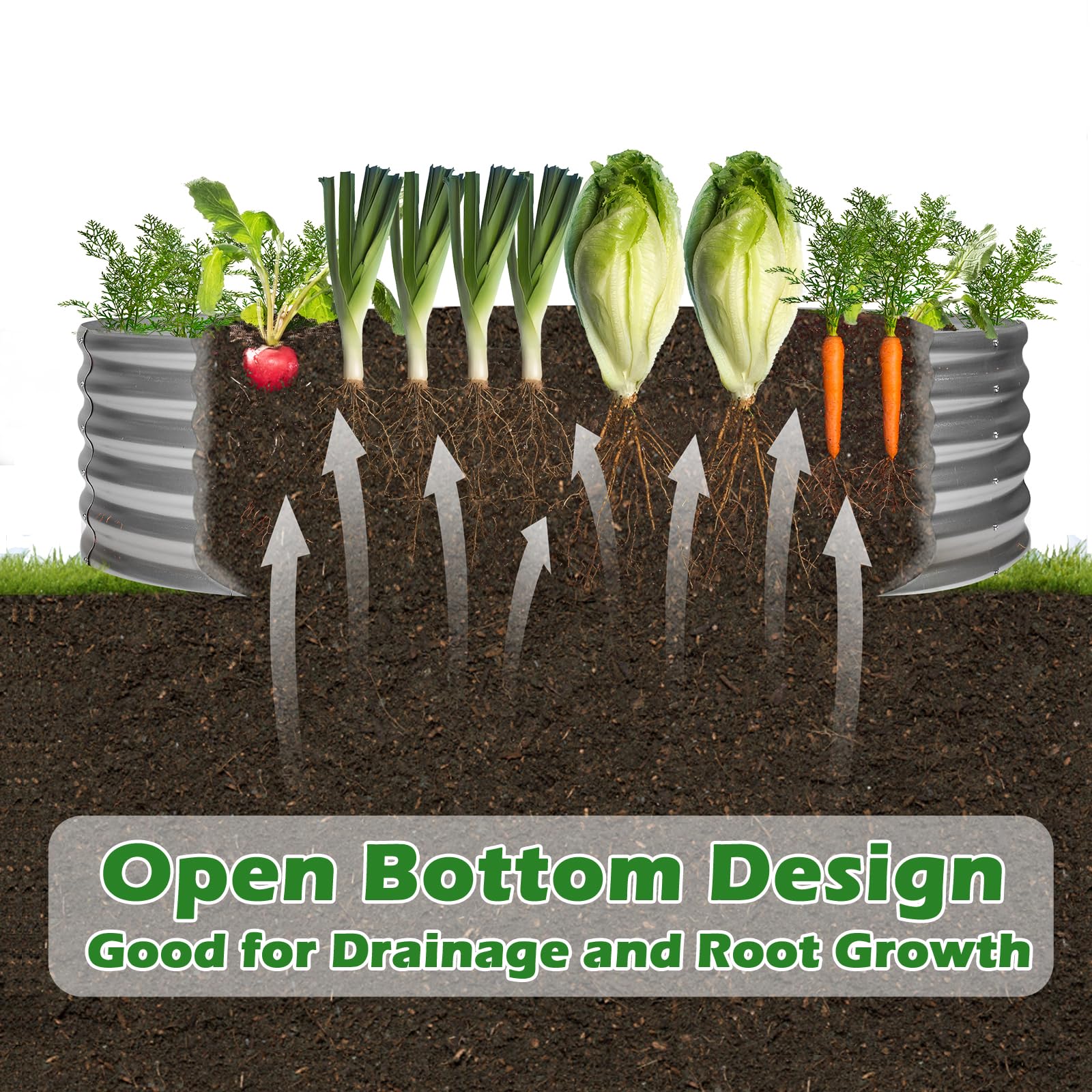 OUSHENG round garden bed open bottom promotes drainage and deeper root growth.