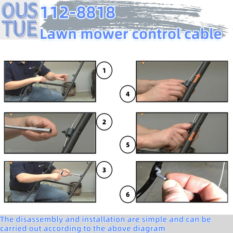 OUSTUE quick-install guide image for safe blade-stop cable replacement