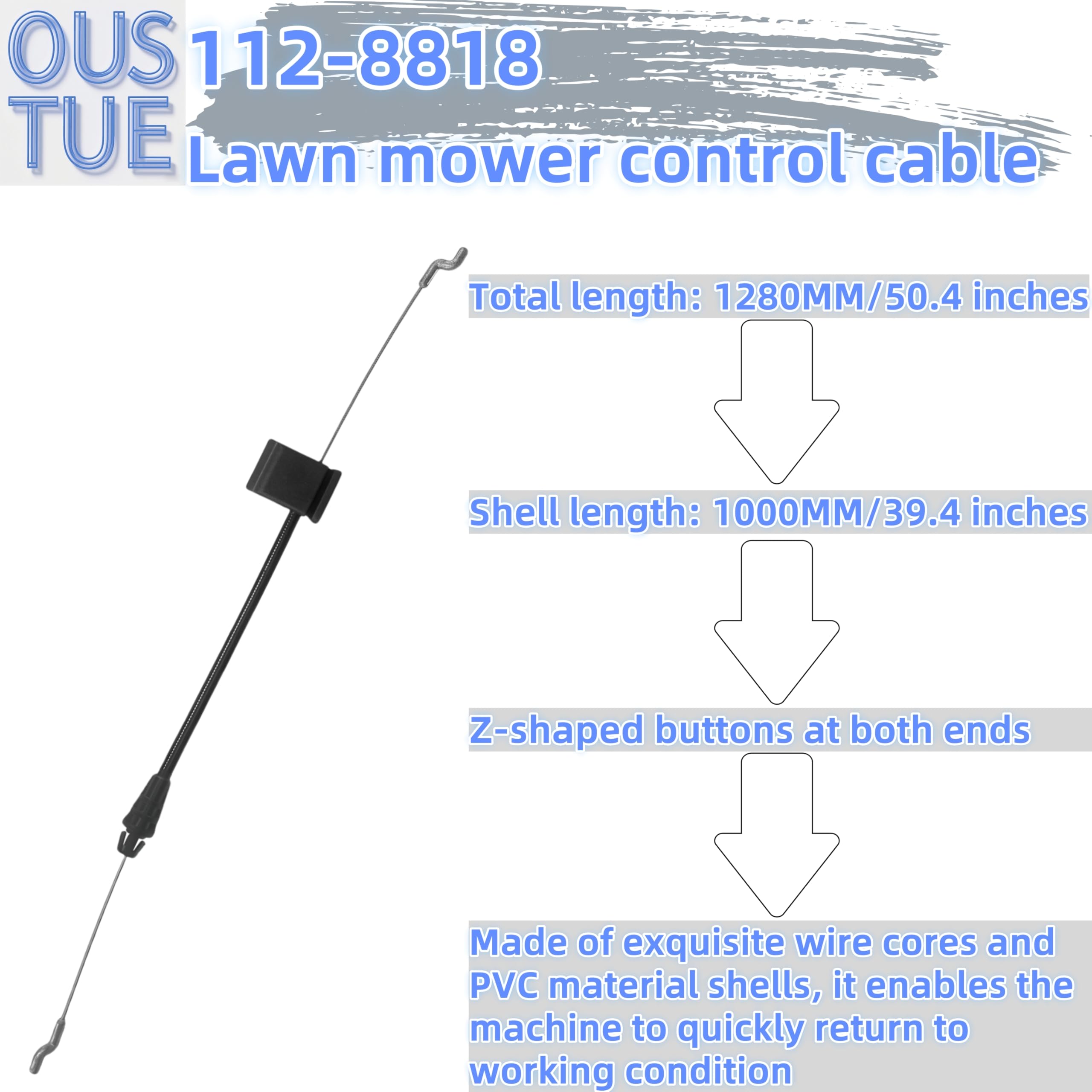 OUSTUE brake cable close-up, sturdy jacket and precise fit for Toro mowers