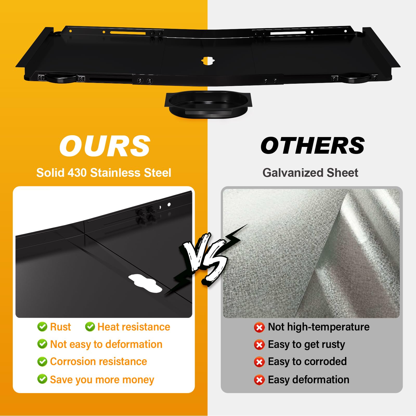 Outage grease tray with built-in handles for safe removal.