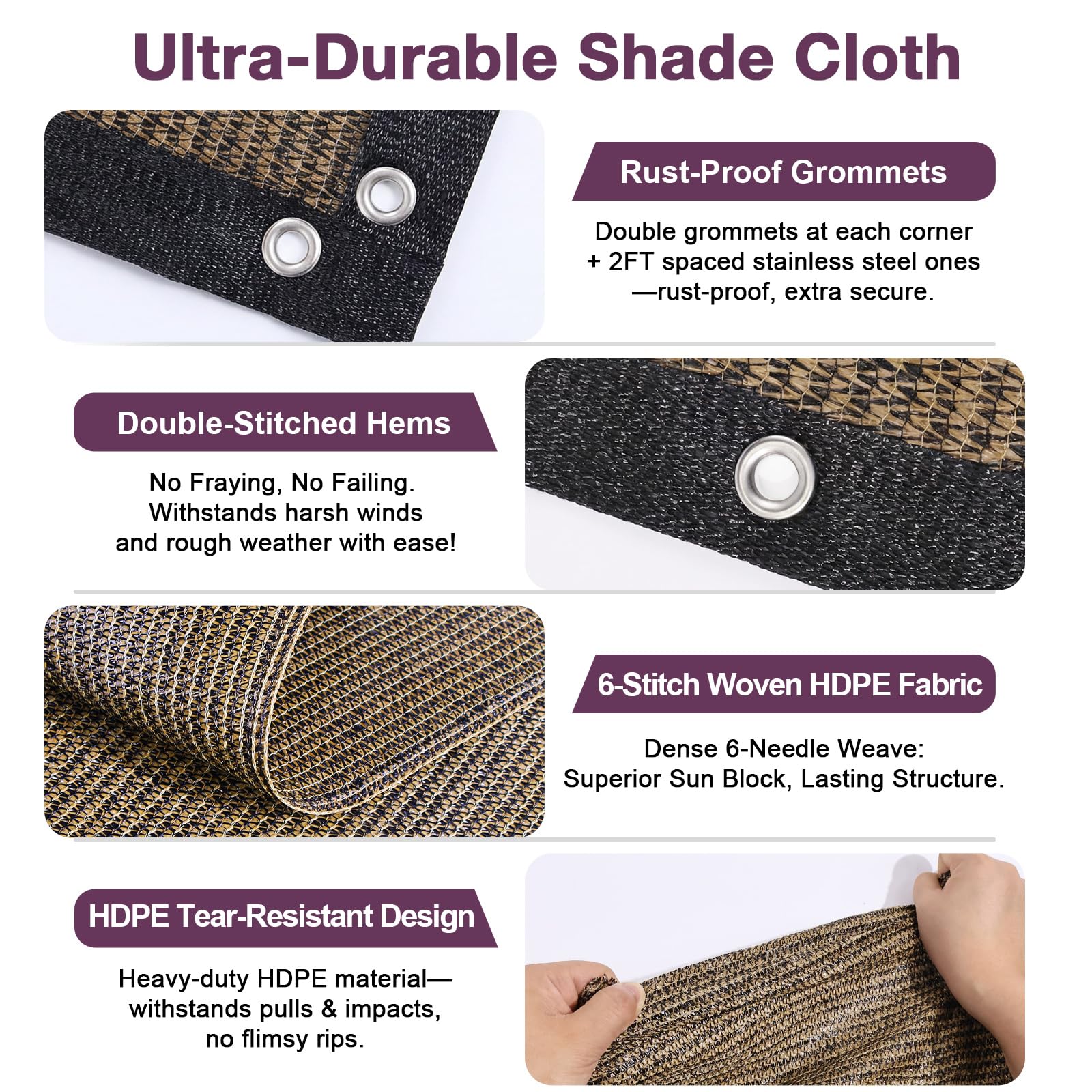 Outaro Mocha knit closeup highlights tear-resistant 6-needle weave.