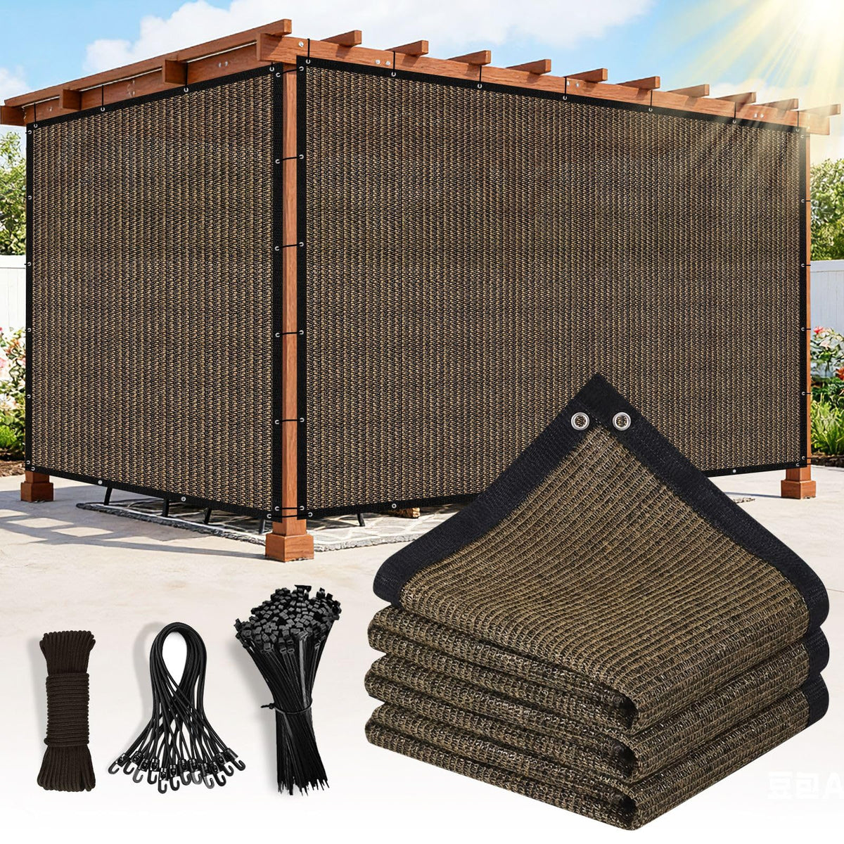 Outaro Mocha shade cloth packaged for quick outdoor setup and UV protection.