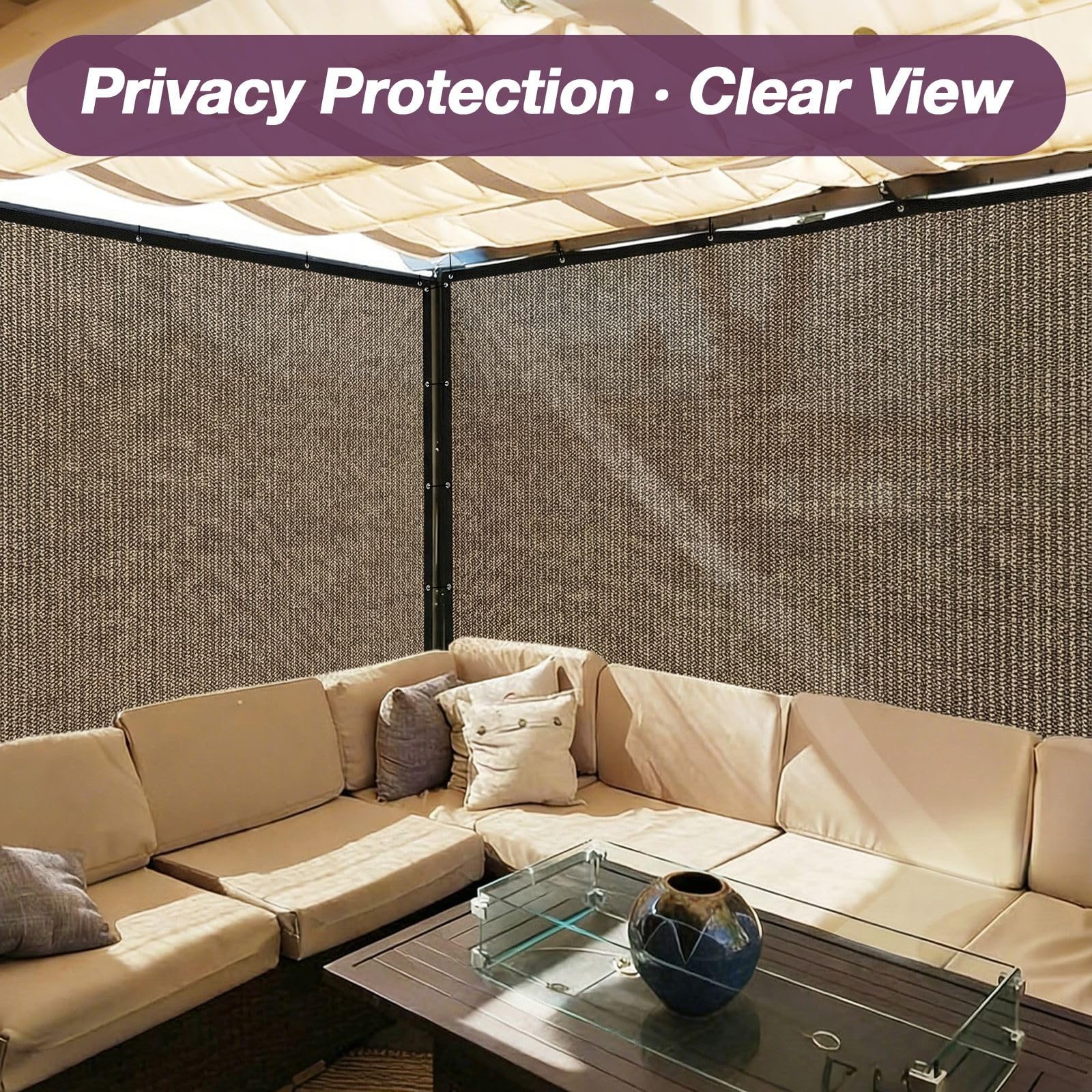 Outaro Mocha pergola-coverage demonstrates light-filtering and privacy.