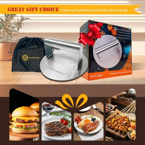 OUTDO.MXT 6.2-inch press seals juices and helps caramelized crust formation.