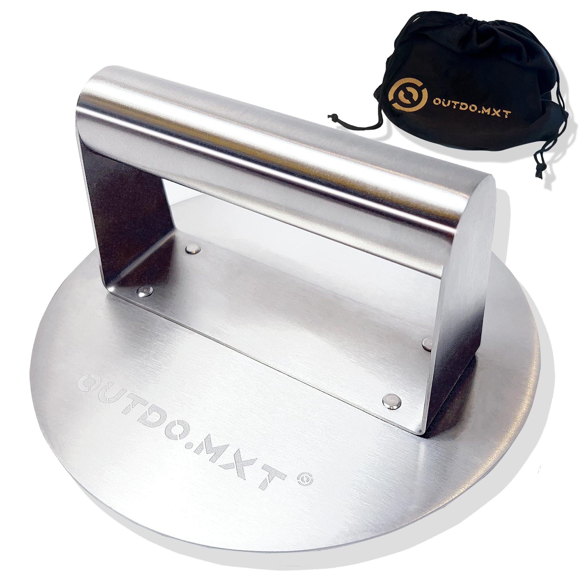 OUTDO.MXT stainless steel burger press 6.2 inches for even patties and juicier burgers.