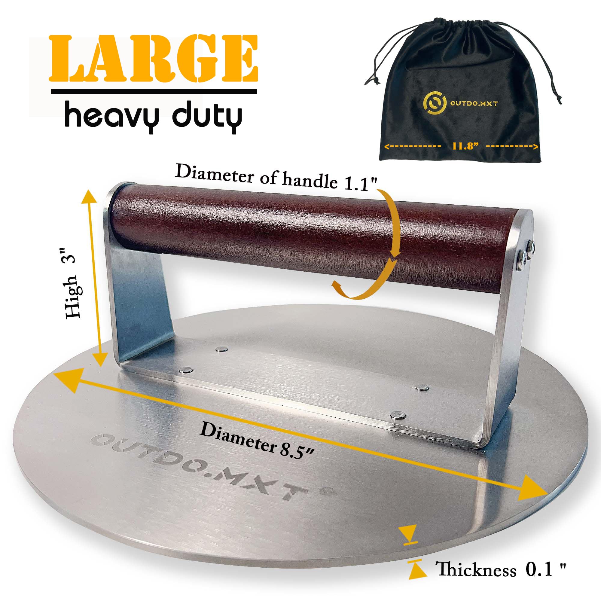 OUTDO.MXT burger press flat surface facilitates even searing