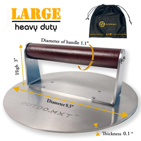 OUTDO.MXT burger press flat surface facilitates even searing