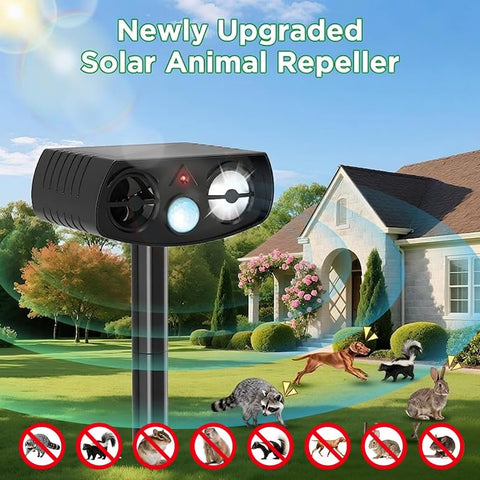 Outdoll repeller with a bright LED light for nighttime deterrence