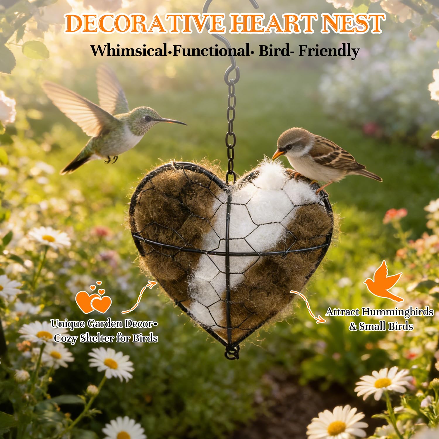 Outdoor hanging decoration for a natural garden perch.