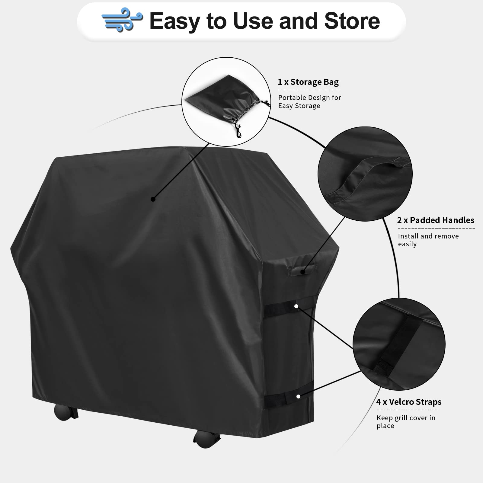 OutdoorLines grill cover padded handles make on-off removal easy.